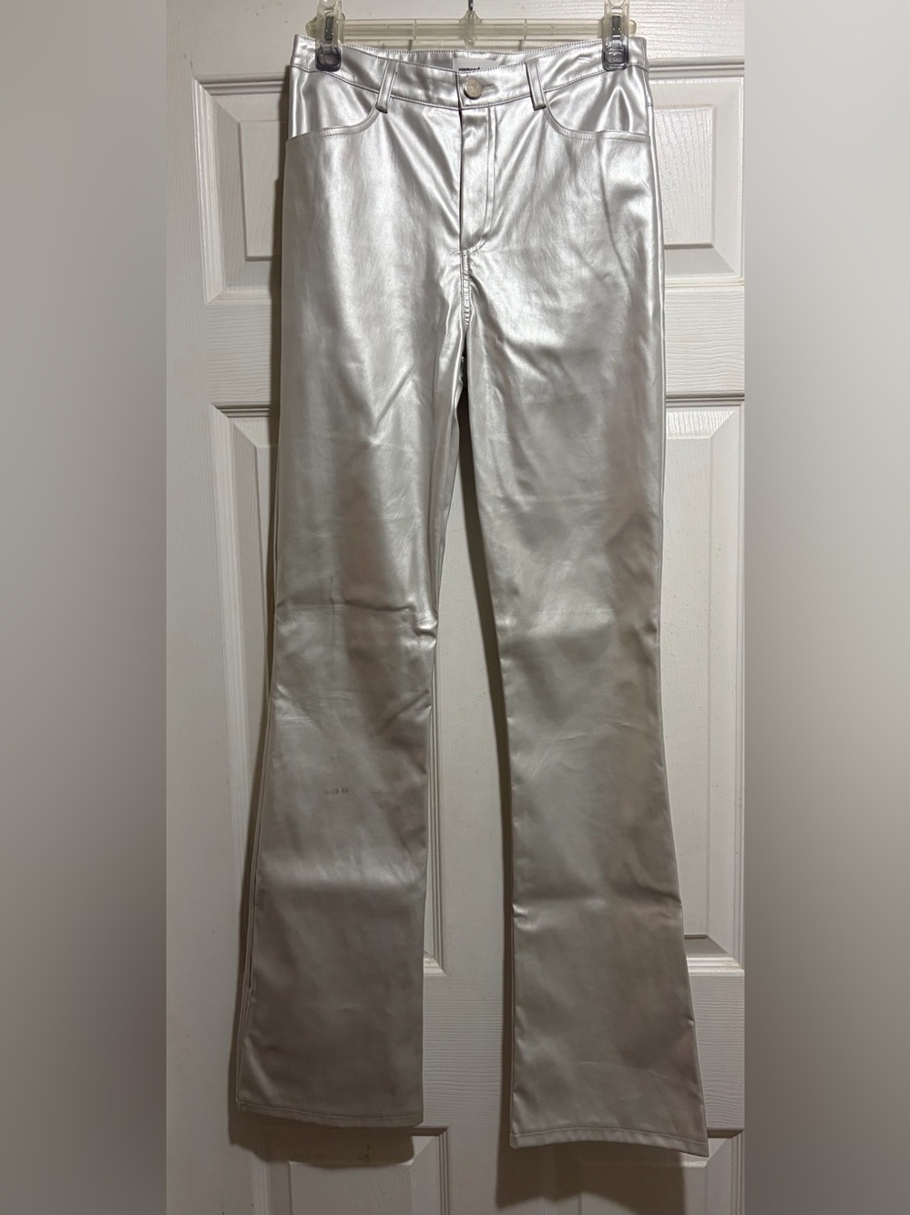 superdown Silver Faux Leather Flare Pants